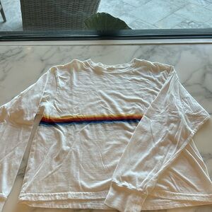 Brandy Melville John Galt long sleeve white tee with rainbow stripes